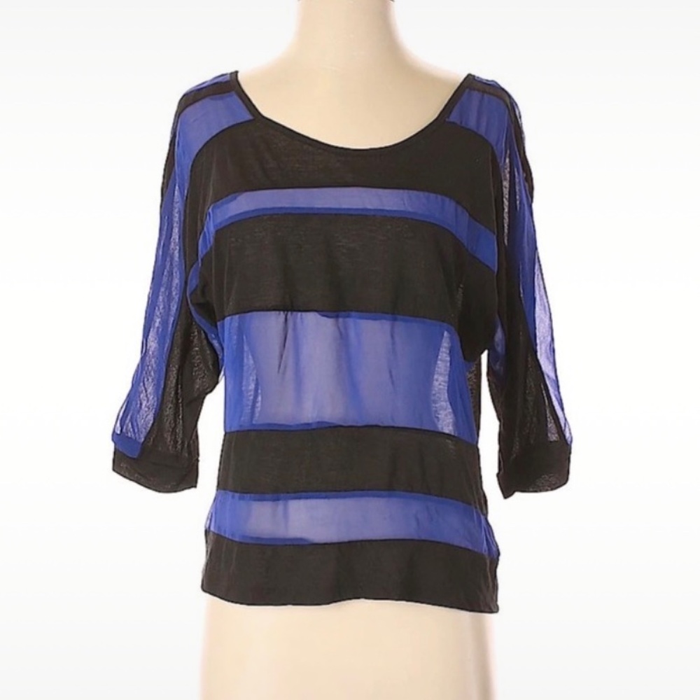 Urban Outfitters Black and Blue Striped 3/4 Sleeve Blouse